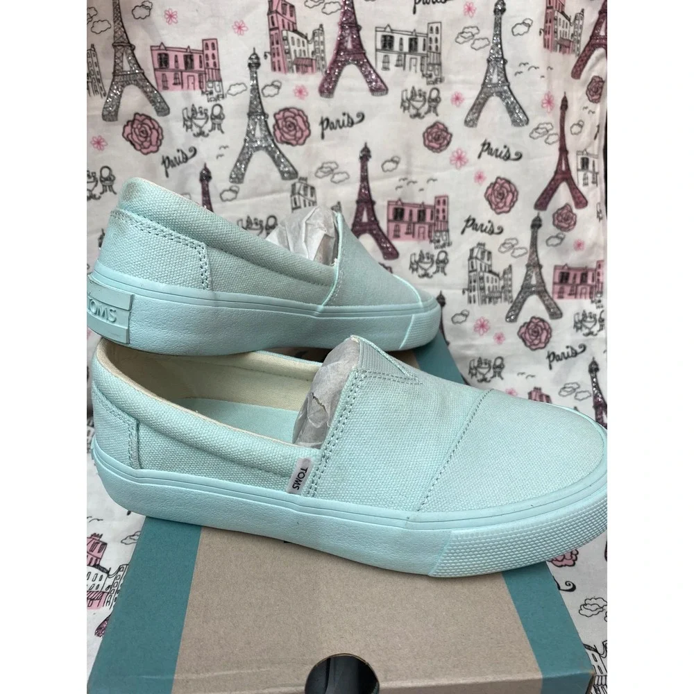 TOMS Alpargata Fenix Slip On Soft Blue Washed Canvas Sneakers Womens 5 10018170